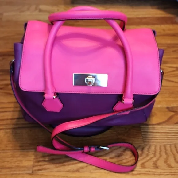 Like New Kate Spade Purple and Barbie Pink Satchel Crossbody Leather Bag - Picture 1 of 17
